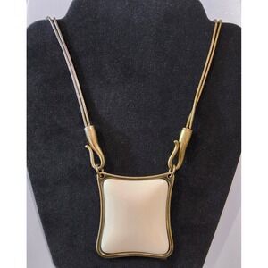 Vintage Modernist Cream Pendant Double Snake Chain Necklace